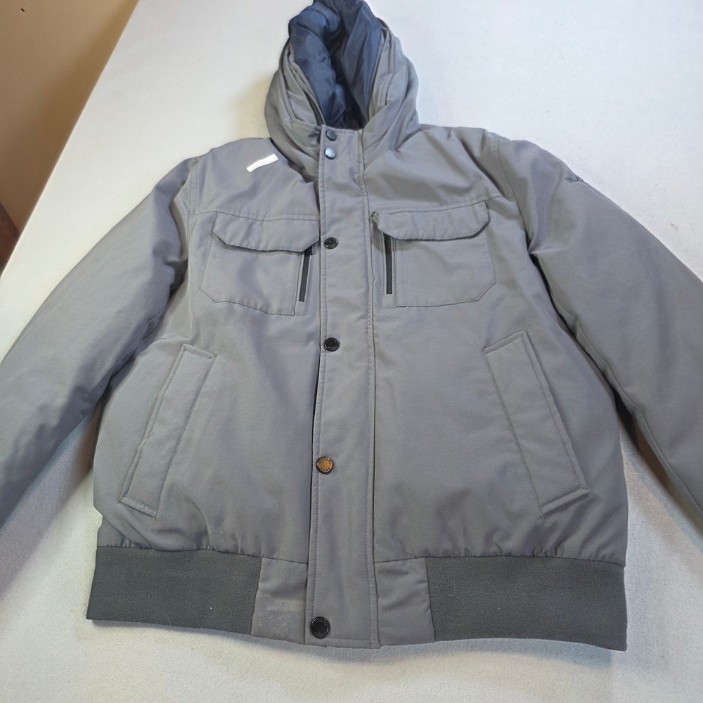 Michael Kors MK Mens Grey Hooded Bomber Jacket Utility Pockets Coat